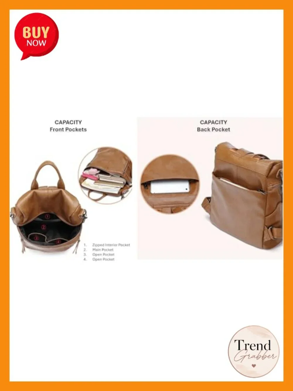 Genuine Cow Leather Convertible Backpack Shoulder Bag Purse with Detachable
